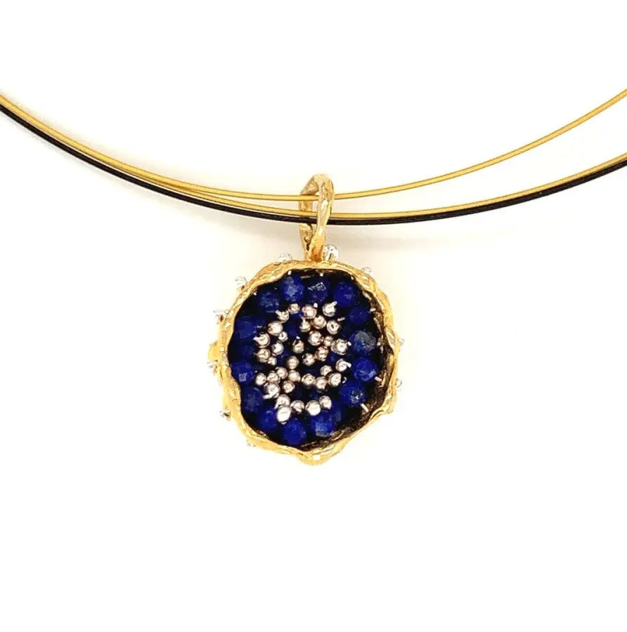 - Dance of Stamens Necklace Midi, Gold Plated Pendant with Lapis Lazuli