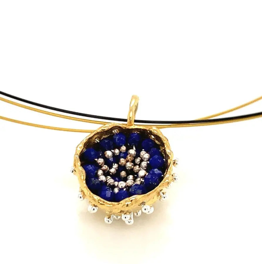 - Dance of Stamens Necklace Midi, Gold Plated Pendant with Lapis Lazuli