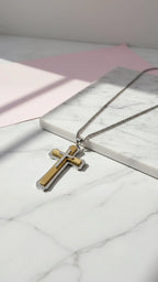 Waterproof OversizedTwo Tone Stainless Steel Cross Necklace