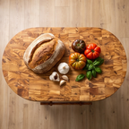 Luxury Oval Olive Wood Kitchen Island Set - Prep Table with 2 Bar Stools