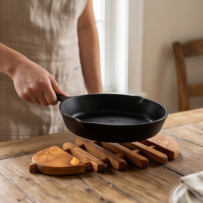 Handcrafted  Olive Wood Trivet (21x18 cm) | Hot Pad