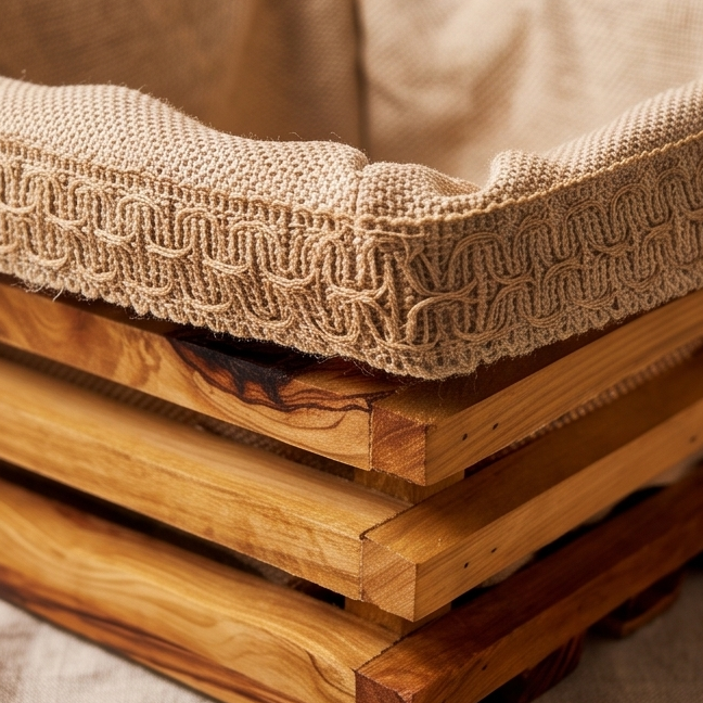 Handcrafted Olive Wood Bread Basket with Removable Fabric Liner | Rustic Tray