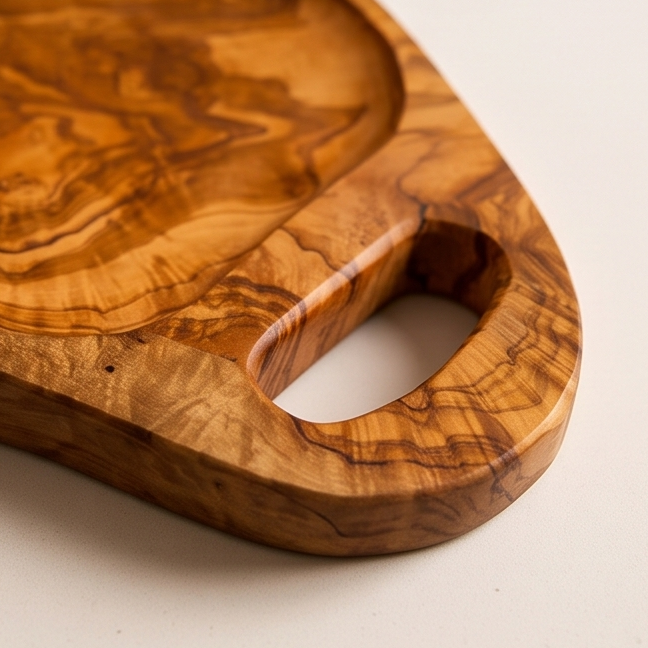 Handcrafted Irregular Olive Wood Serving Tray with Handles | Live Edge Platter