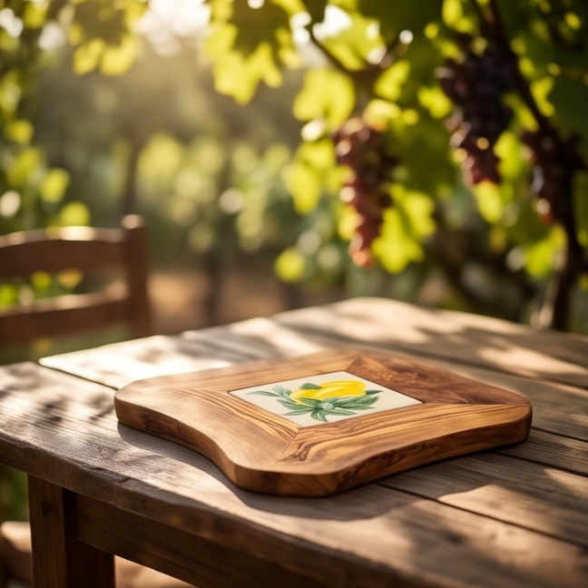 Rustic Olive Wood Ceramic Restaurant Serving Tray