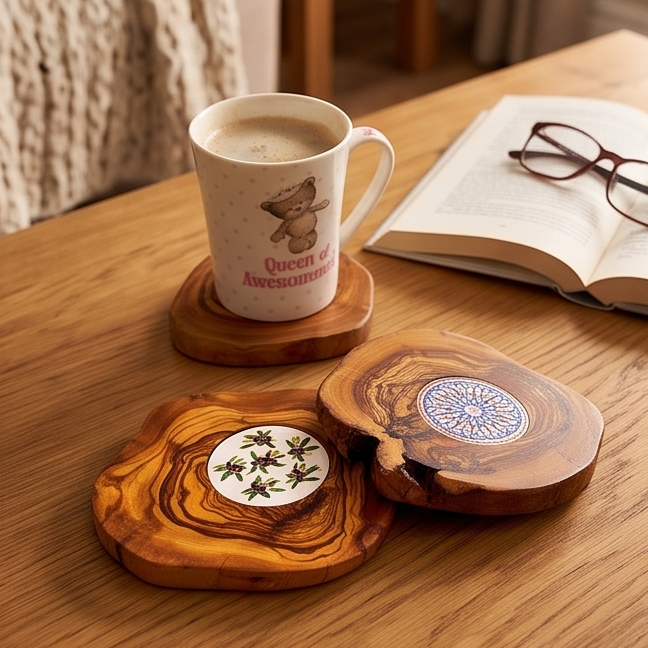 Olive Wood Rustic Ceramic Coaster