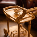 Luxury Solid Olive Wood Bar Cart | Handcrafted Rolling Wine & Beverage Serving Trolley