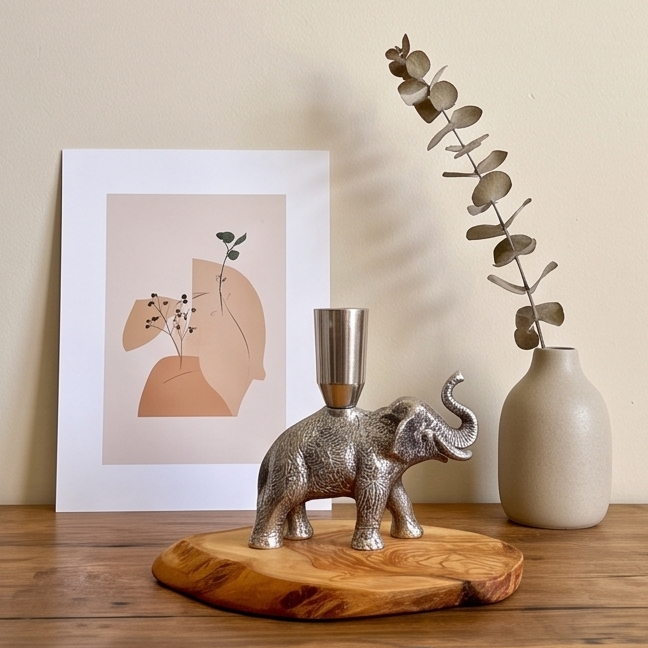 Olive wood elephant candle holder
