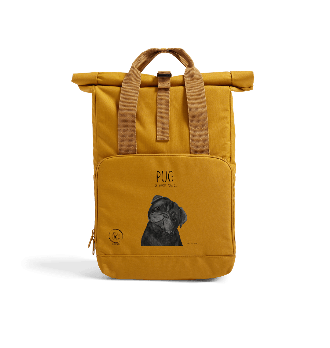 "Pug or Snorty Potato?" Ethical Backpack for Pug Lovers! Black Pug Version