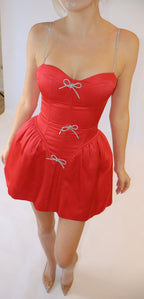 Antoinette Dress in Raspberry Red (Detachable Bows)