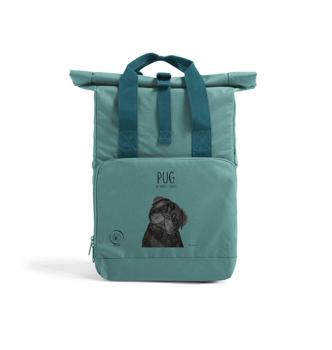 "Pug or Snorty Potato?" Ethical Backpack for Pug Lovers! Black Pug Version