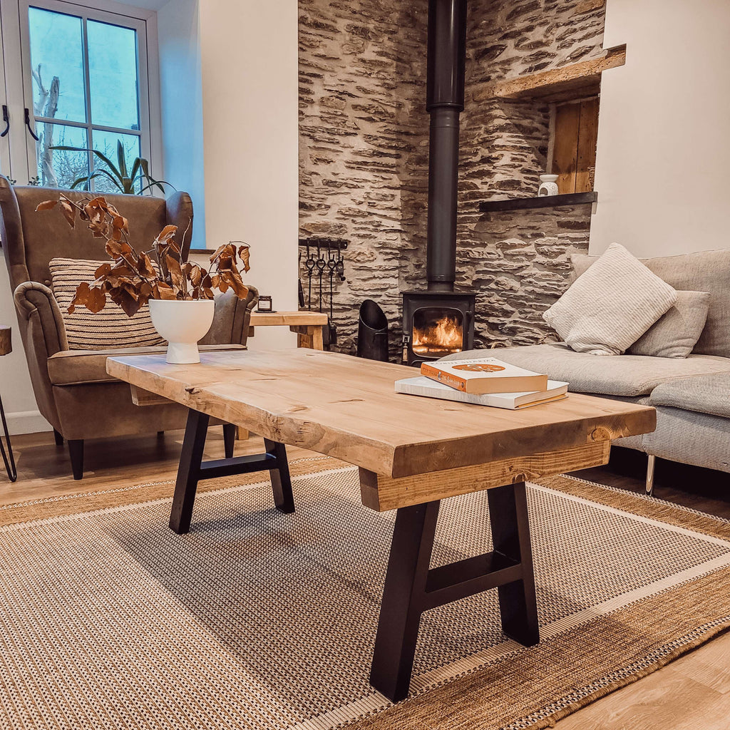 VELA Live / Waney Edge Coffee Table With Metal A Frame Legs