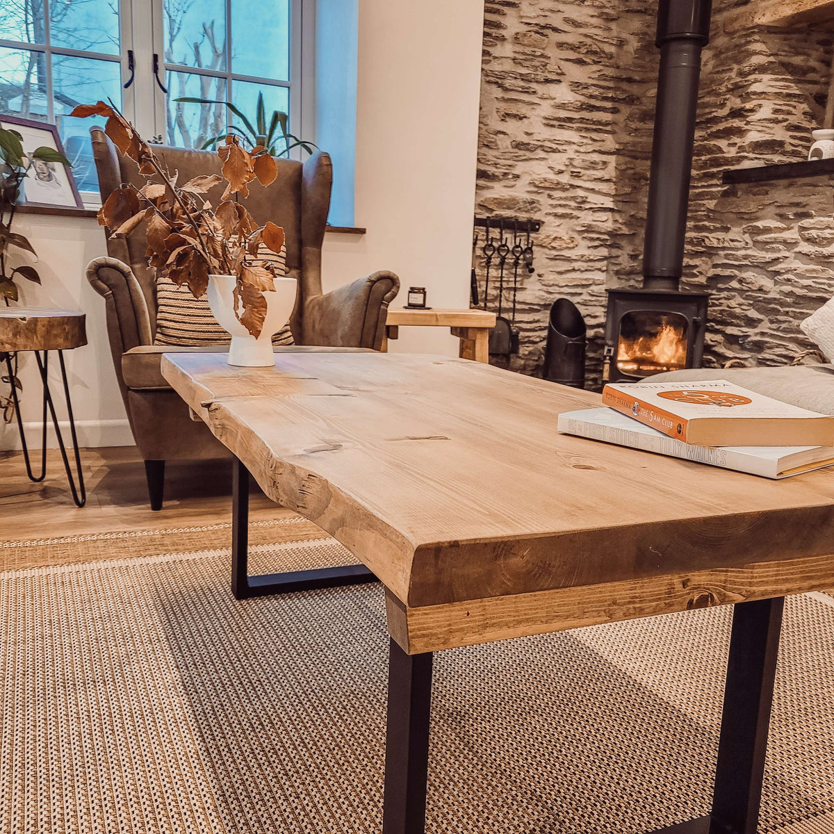 ALVA Live / Waney Edge Coffee Table With Metal Square Legs