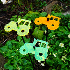 Set of 3 Glowing Medium Tractors SunCatcher Garden Decor Stakes