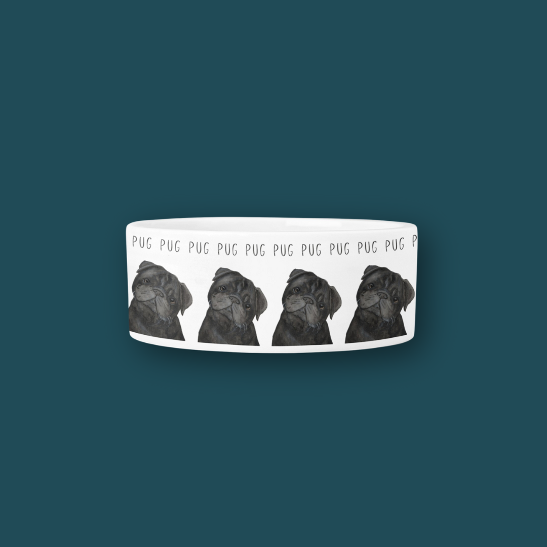 Black Pug Perfection: The High-End Ceramic Dog Bowl for Snorty Royals!