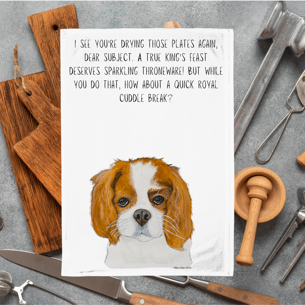 Royal Cuddle Break: Cavalier King Charles Spaniel Tea Towel