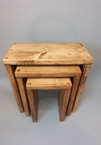 Set of 3 Solid Wood Rustic Nest Of Tables with Timber Legs