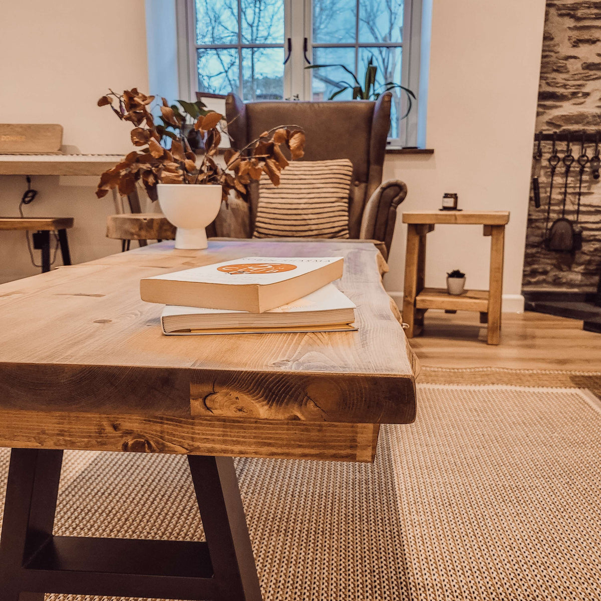 VELA Live / Waney Edge Coffee Table With Metal A Frame Legs