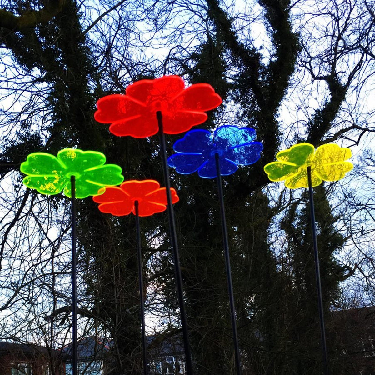 Large Garden Décor Ornaments Set of 5 'Double Blossoms'