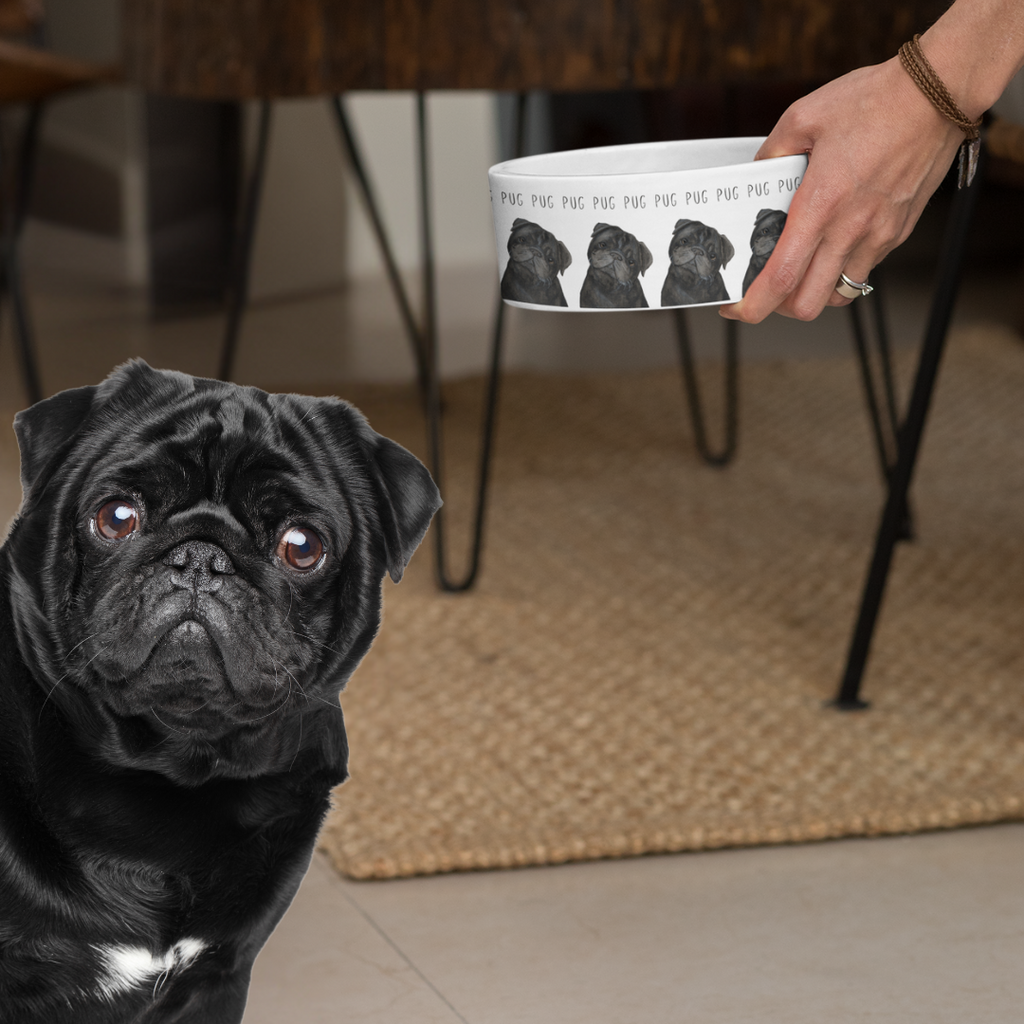 Black Pug Perfection: The High-End Ceramic Dog Bowl for Snorty Royals!
