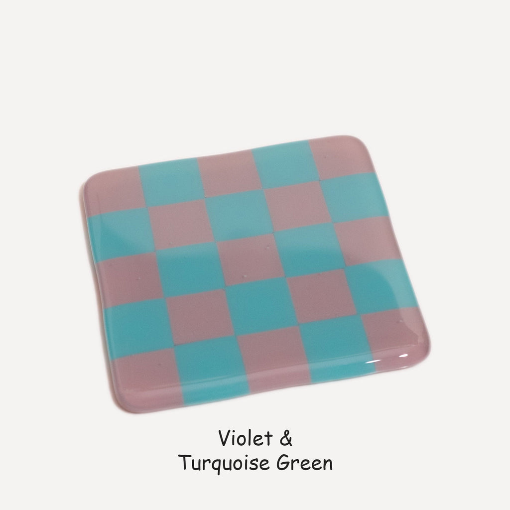 Oceanside 10cm Chequered Fused Glass Coaster