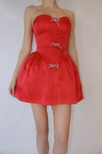 Antoinette Dress in Raspberry Red (Detachable Bows)