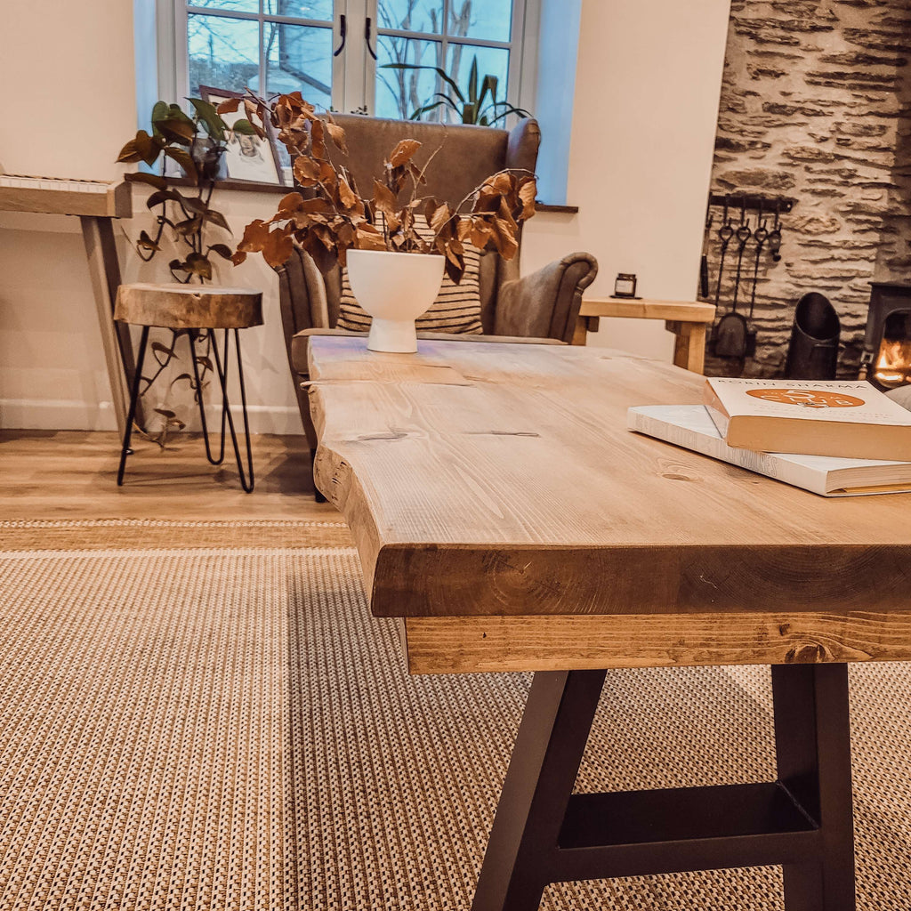 VELA Live / Waney Edge Coffee Table With Metal A Frame Legs