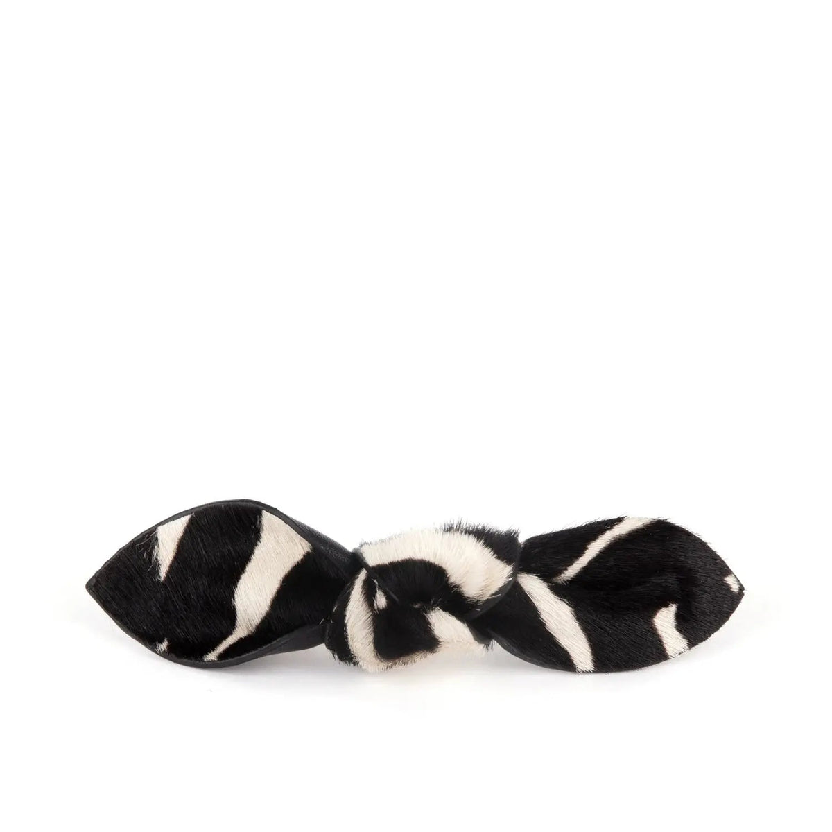 - Charlotte Leather Knot Hair Barrette, Zebra Print