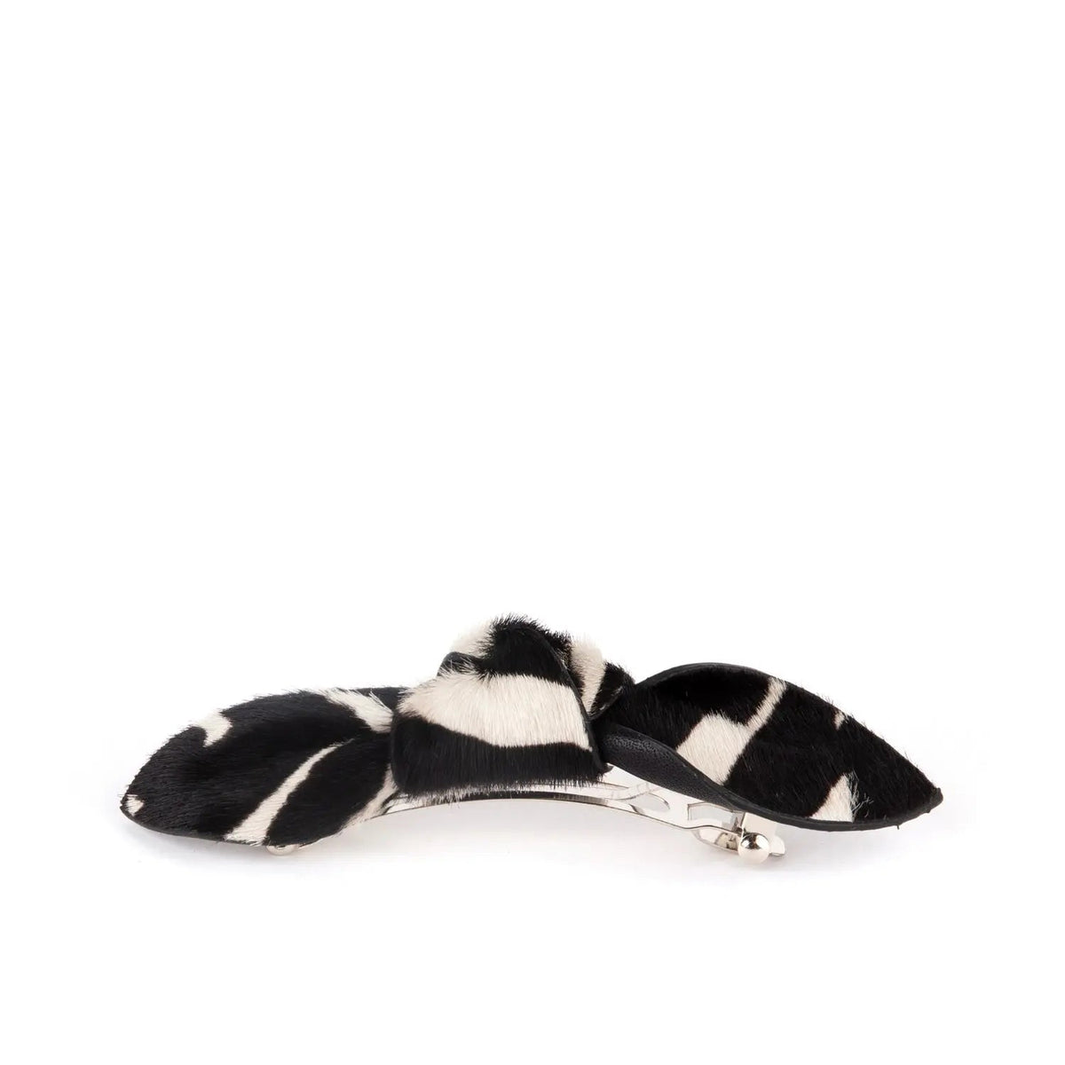 - Charlotte Leather Knot Hair Barrette, Zebra Print
