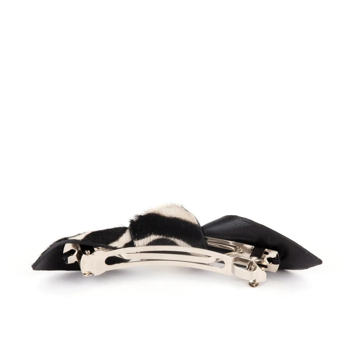 - Charlotte Leather Knot Hair Barrette, Zebra Print