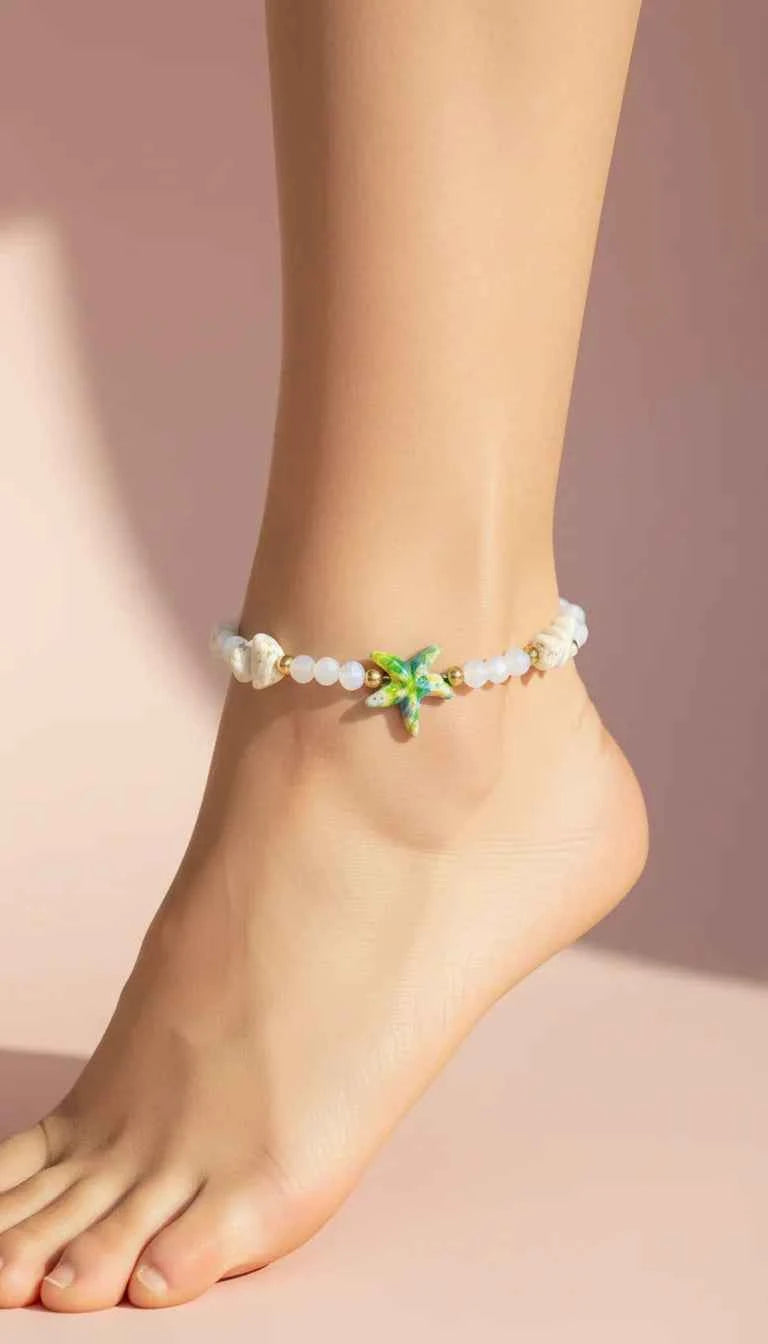 Starfish Beaded Pull Tie Anklet