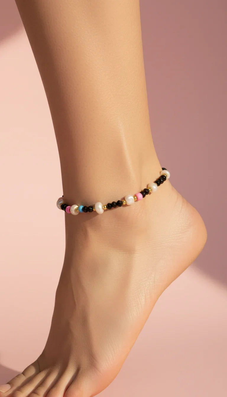 Gem Beaded Pull Tie Anklet