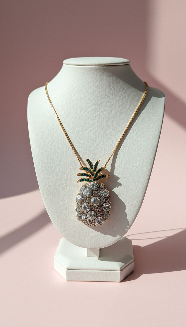 Pineapple Tropical Crystal Long Necklace