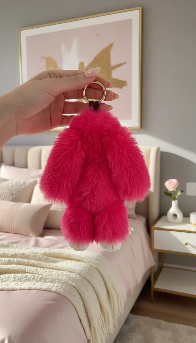 Plush Fluffy Bunny Rabbit Key Ring & Bag Charm