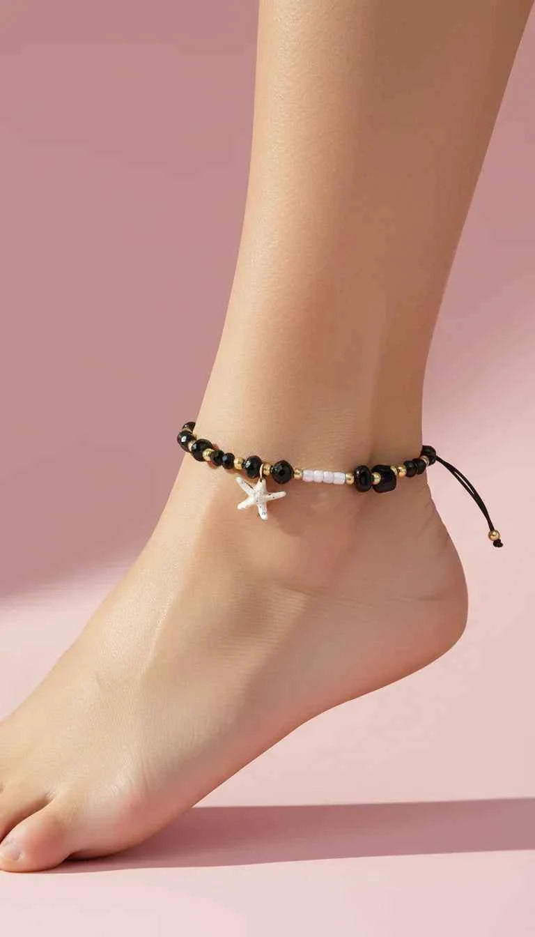 Starfish Beaded Pull Tie Anklet