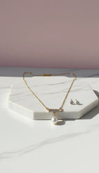 Crystal Bar & Pearl Drop Pendant Necklace & Earring Set