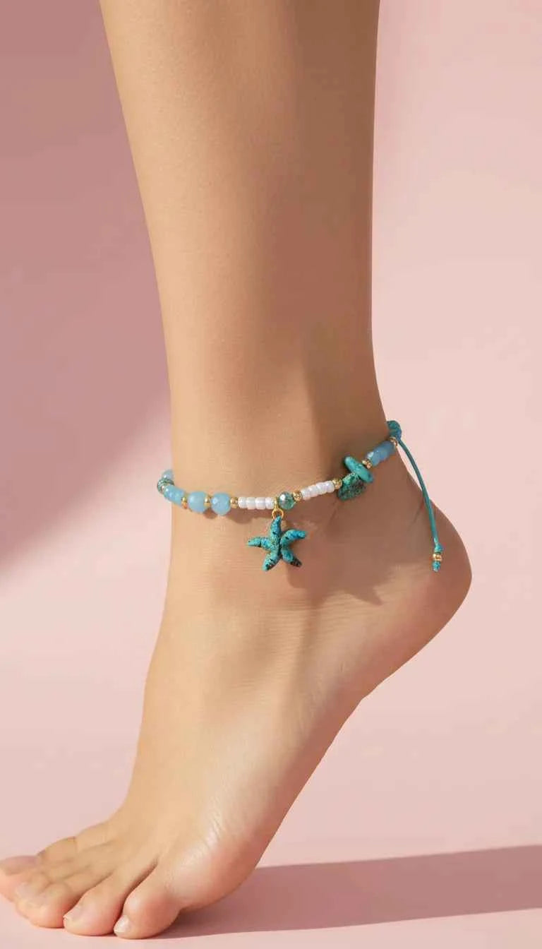 Starfish Beaded Pull Tie Anklet