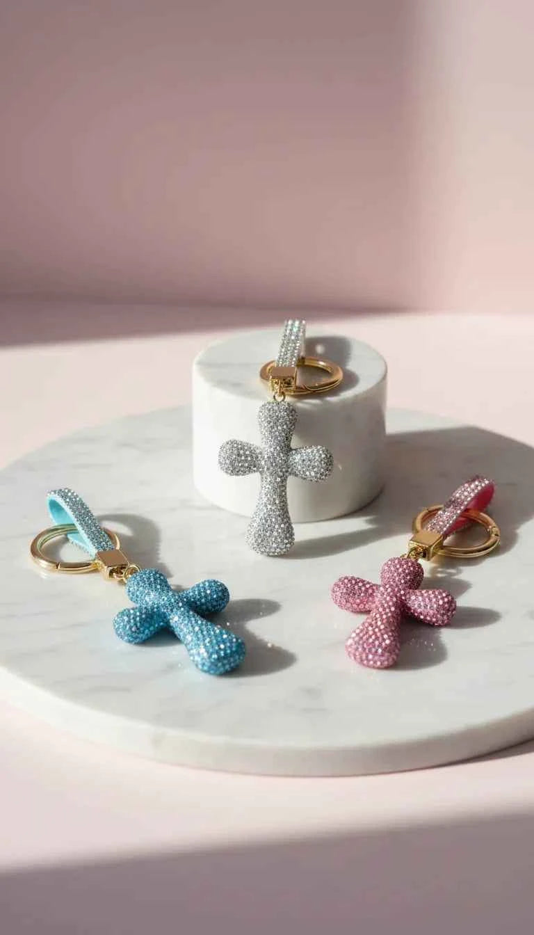 Bubble Cross Crystal Key Ring & Bag Charm