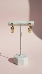 Metallic Beaded Cube Huggie Hoop Earrings