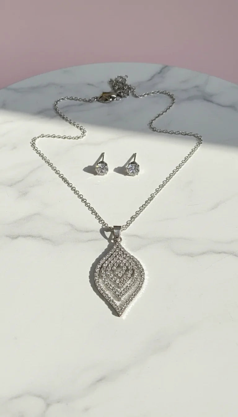 Crystal Layered Pendant Necklace & Earring Set