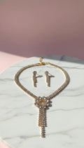 Flower Cluster Statement Crystal Necklace & Earrings Set