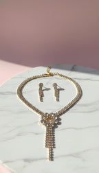 Flower Cluster Statement Crystal Necklace & Earrings Set