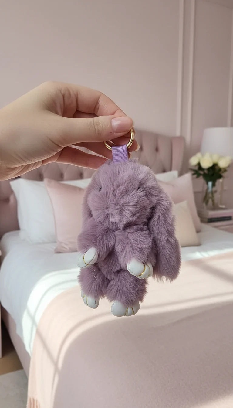 Mini Plush Fluffy Bunny Rabbit Key Ring & Bag Charm