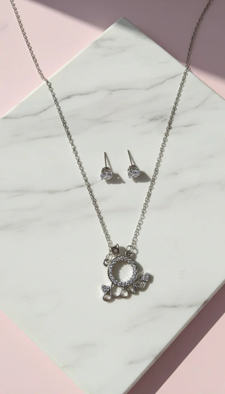 Crystal Love Word Pendant Necklace & Earring Set