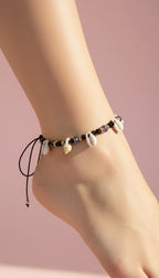Beaded Shell Faceted Pull Tie Anklet