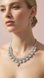Pearl Statement Crystal Necklace & Earrings Set