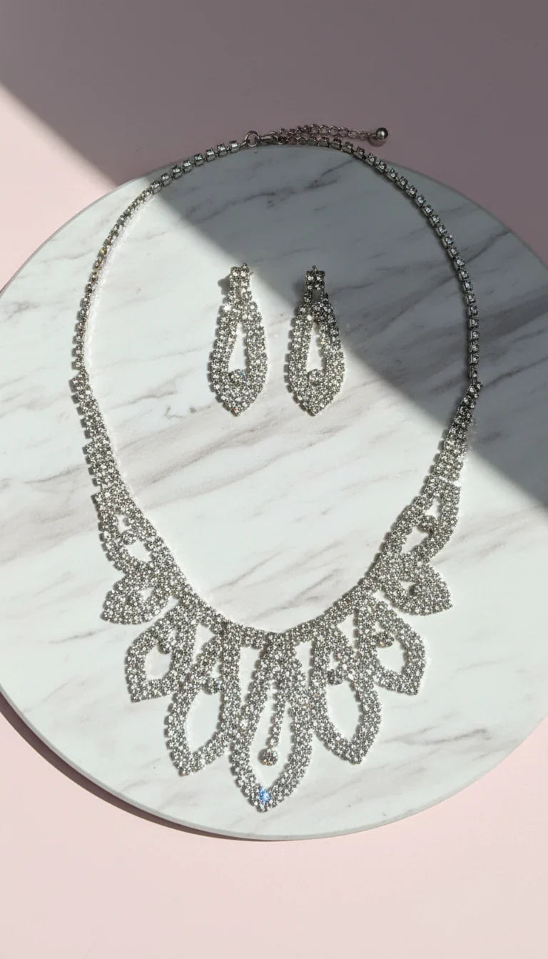 Crystal Teardrop Cascade Statement Necklace & Earrings Set