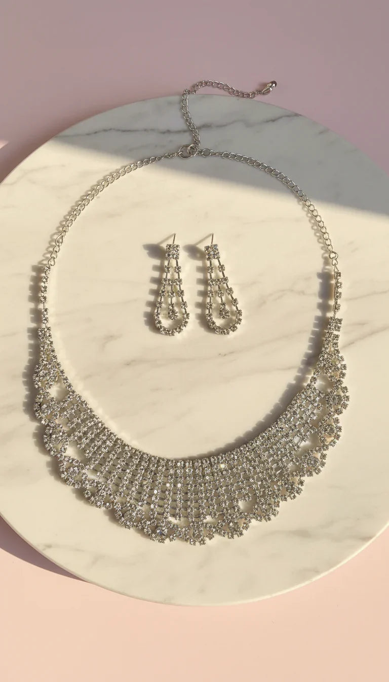 Fringe Bib Crystal Statement Necklace & Earrings Set