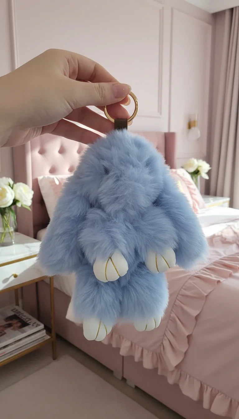 Plush Fluffy Bunny Rabbit Key Ring & Bag Charm