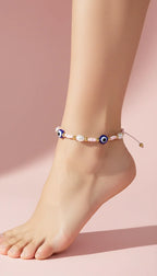 Evil Eye Beaded Pull Tie Anklet