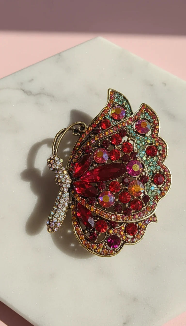 Sparkling Crystal Butterfly Pin Statement Brooch